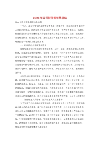 2025年公司财务部年终总结