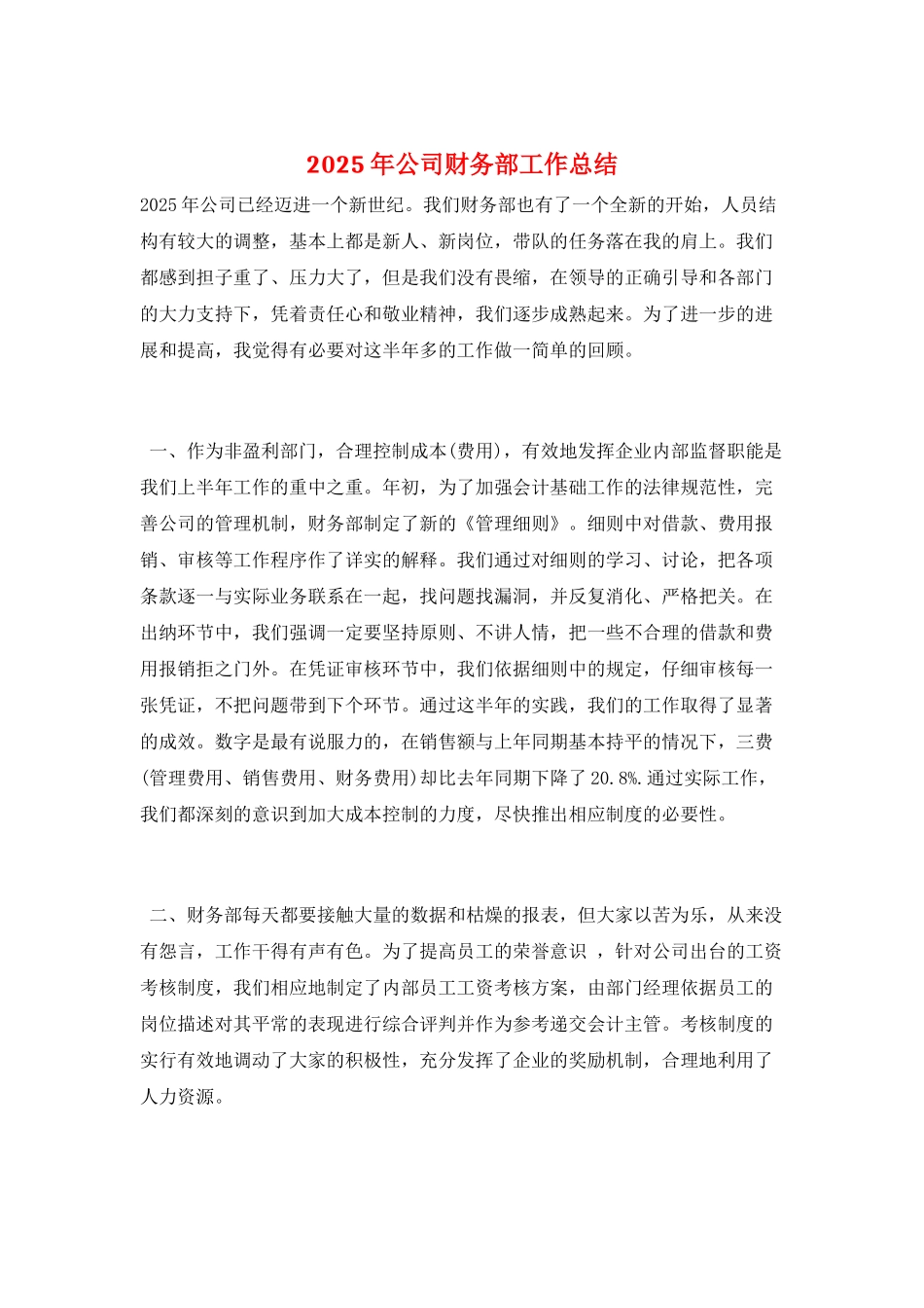 2025年公司财务部工作总结_第1页