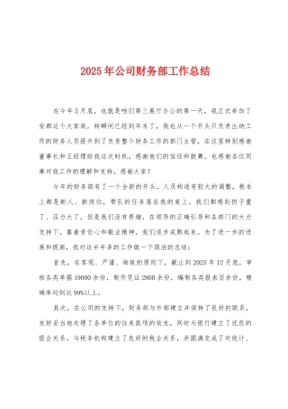 2025年公司财务部工作总结