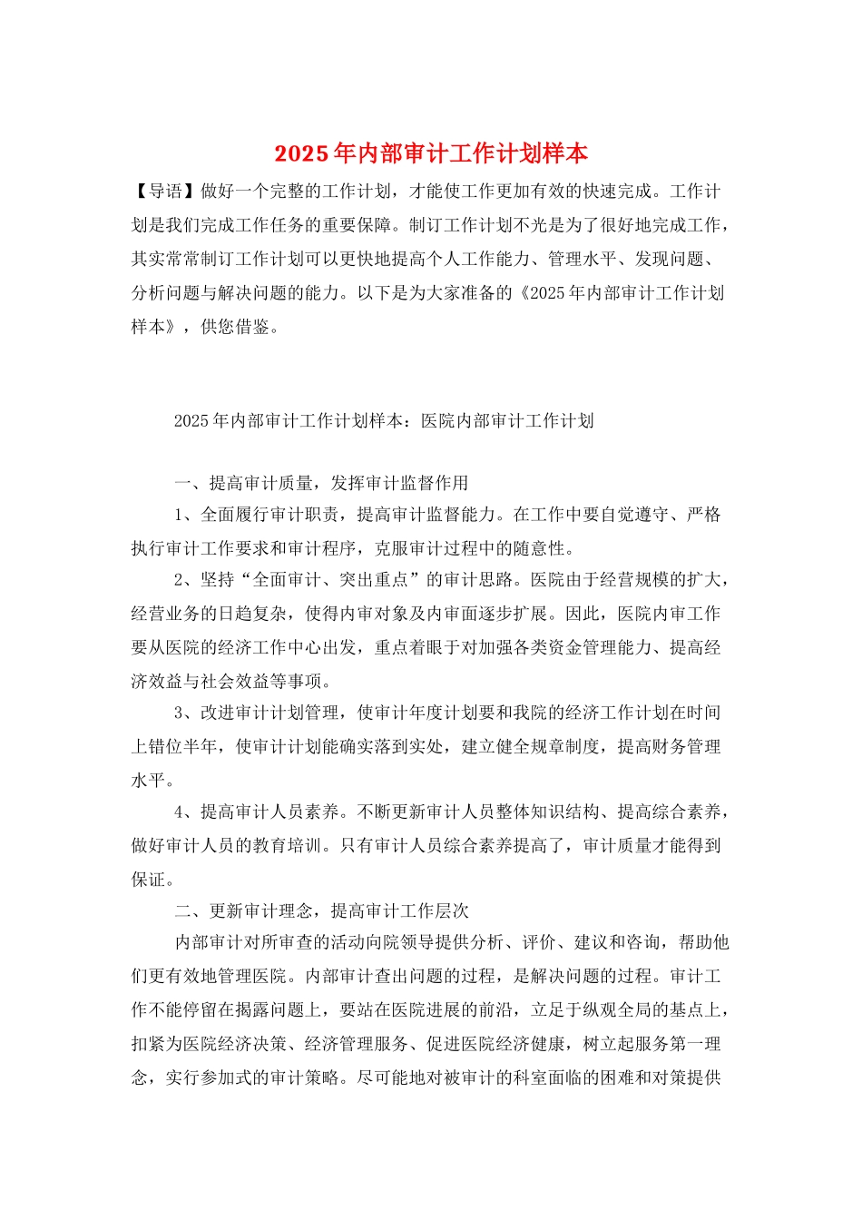 2025年内部审计工作计划样本_第1页