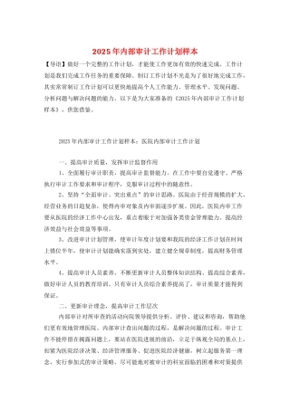 2025年内部审计工作计划样本