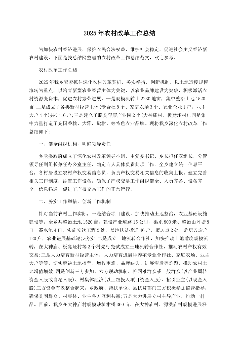 2025年农村改革工作总结_第1页