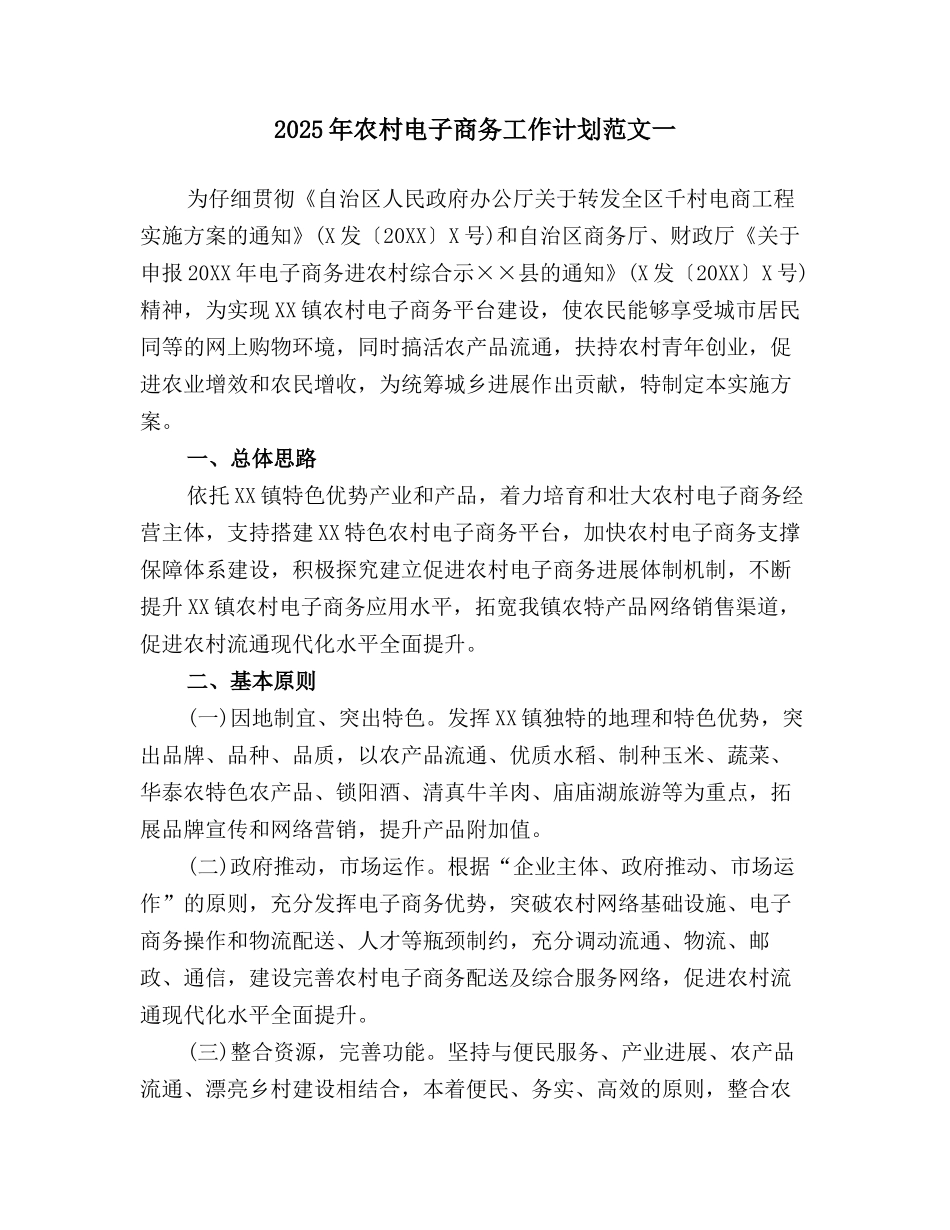 2025年农村电子商务工作计划范文一_第1页