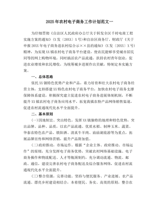 2025年农村电子商务工作计划范文一