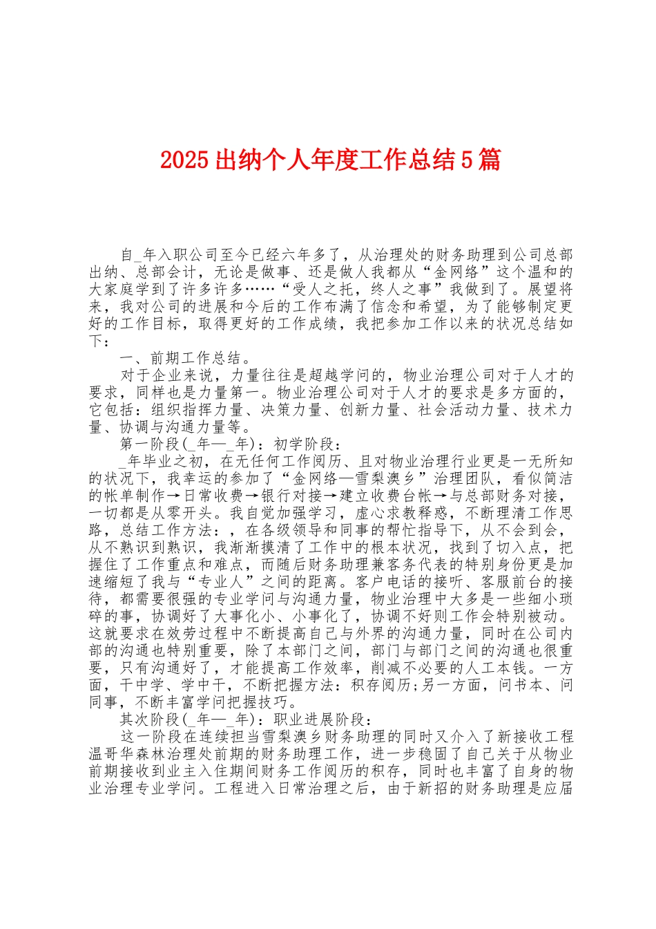 2025年出纳个人年度工作总结5篇_第1页