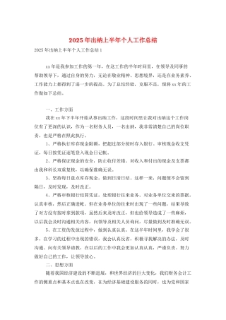 2025年出纳上半年个人工作总结