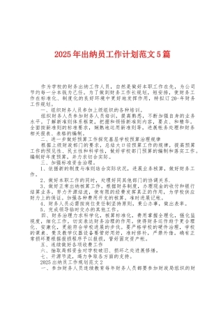 2025年出纳员工作计划范文5篇