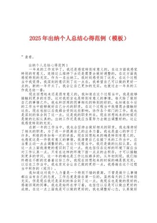 2025年出纳个人总结心得范例