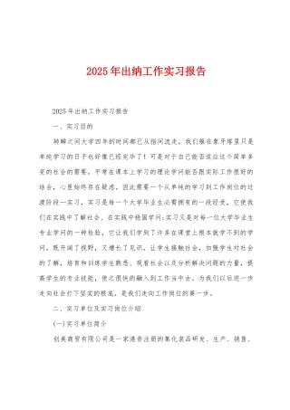 2025年出纳工作实习报告