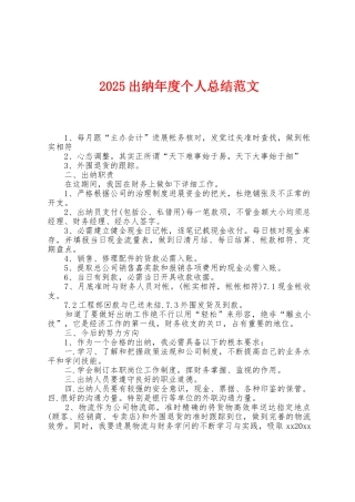 2025年出纳年度个人总结范文