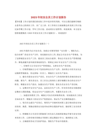 2025年初安全员工作计划报告