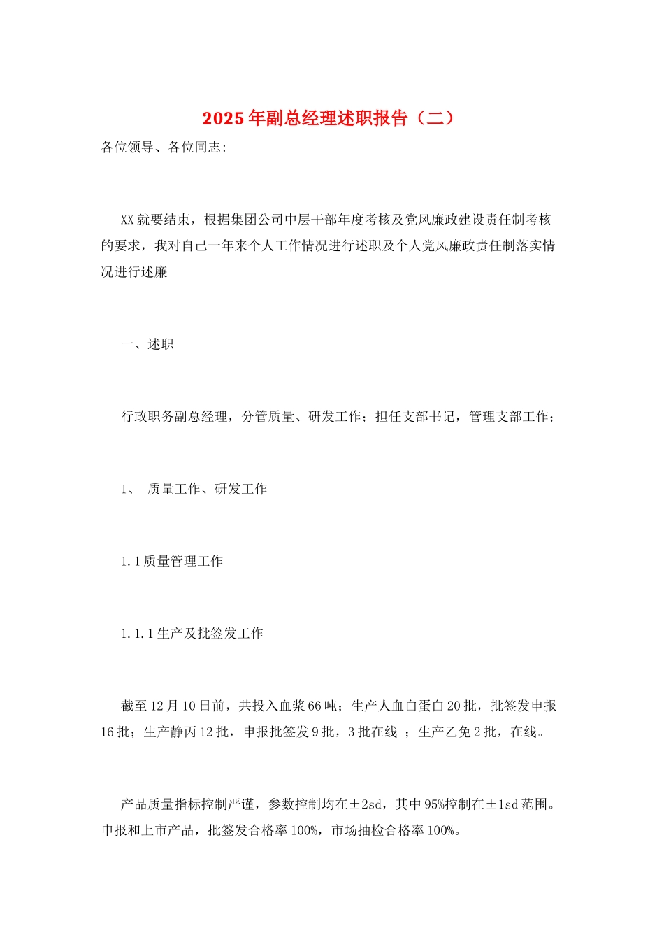 2025年副总经理述职报告_第1页