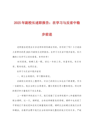 2025年副校长述职报告：在学习与反省中稳步前进