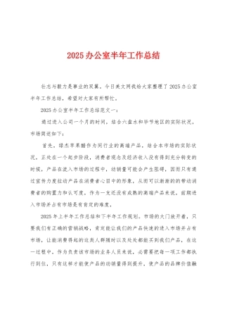 2025年办公室半年工作总结