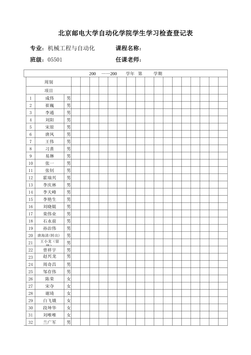 2025年北京邮电大学自动化学院学生学习检查登记表_第1页