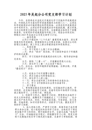 2025年吴起分公司党支部学习计划