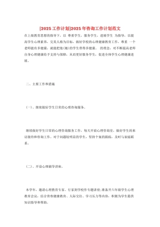 2025年咨询工作计划范文