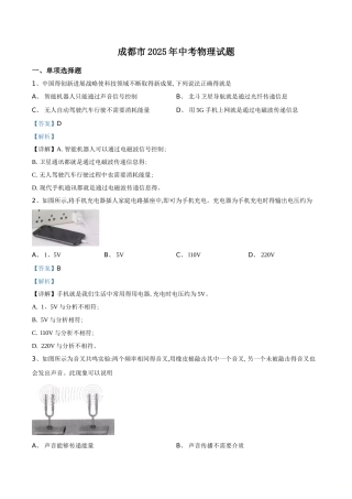 2025年四川省成都市中考物理试题