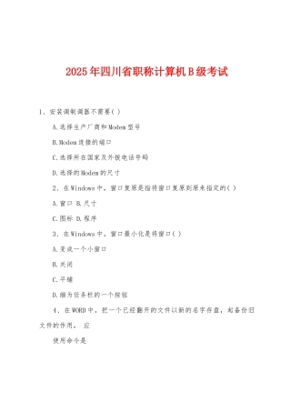 2025年四川省职称计算机B级考试
