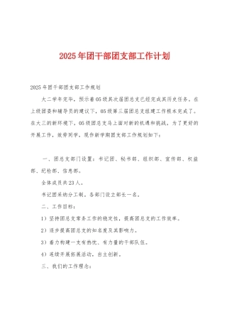 2025年团干部团支部工作计划