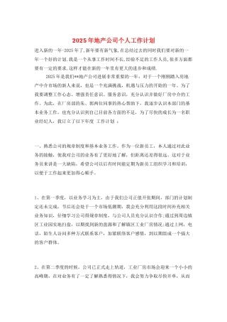 2025年地产公司个人工作计划