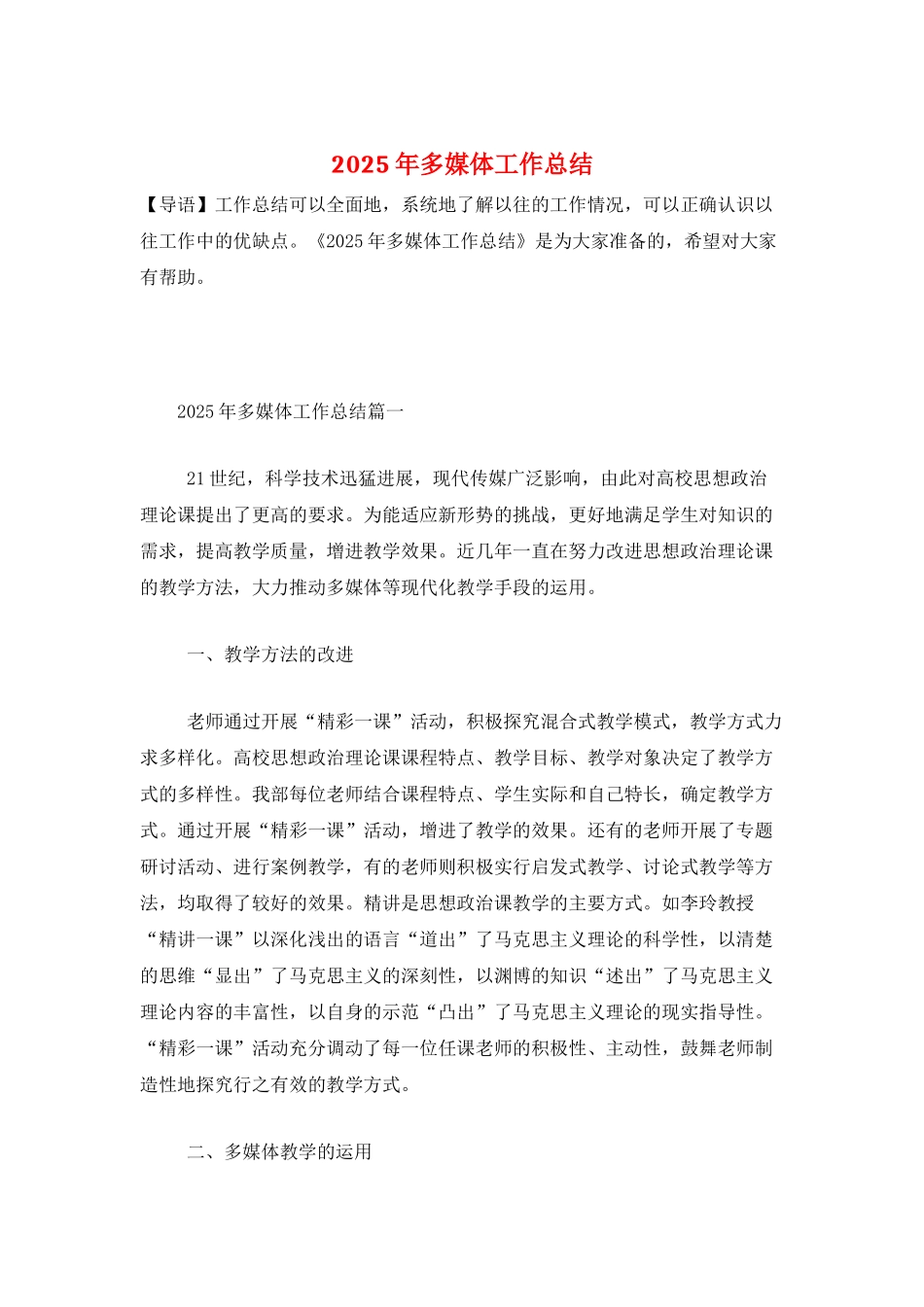 2025年多媒体工作总结_第1页