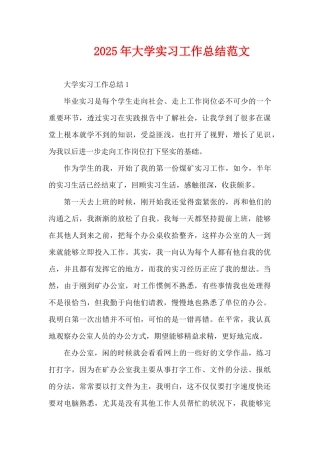 2025年大学实习工作总结范文（精编版）