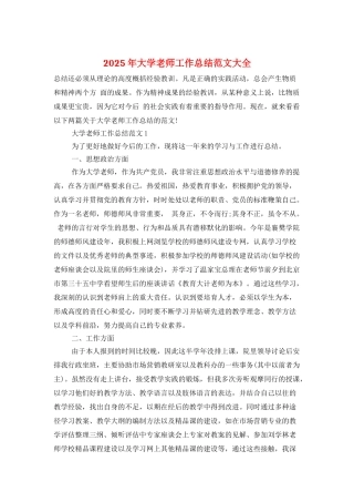 2025年大学教师工作总结范文大全