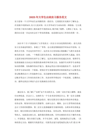 2025年大学生出纳实习报告范文