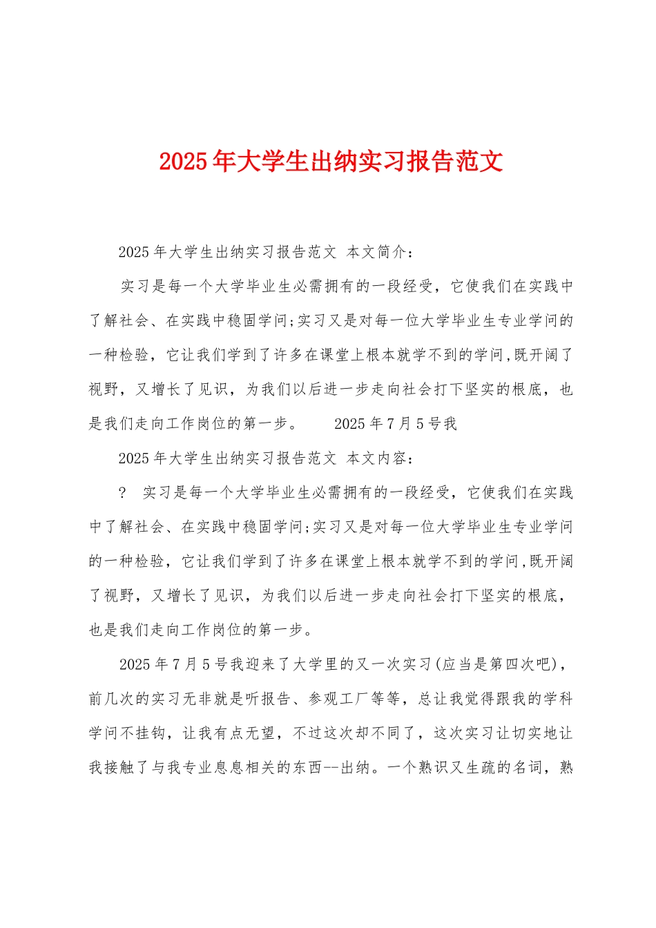 2025年大学生出纳实习报告范文_第1页