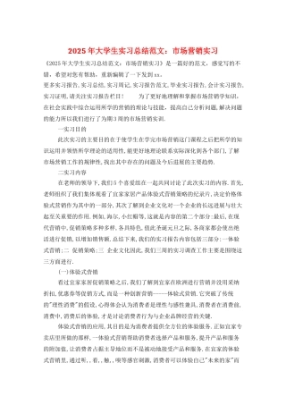 2025年大学生实习总结范文：市场营销实习