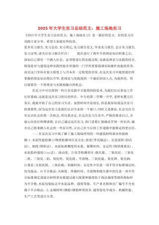 2025年大学生实习总结范文：工地实习