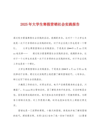 2025年大学生寒假营销社会实践报告