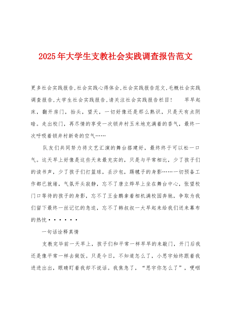 2025年大学生支教社会实践调查报告范文_第1页