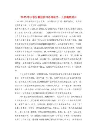 2025年大学生暑假实习总结范文：上机模拟实习