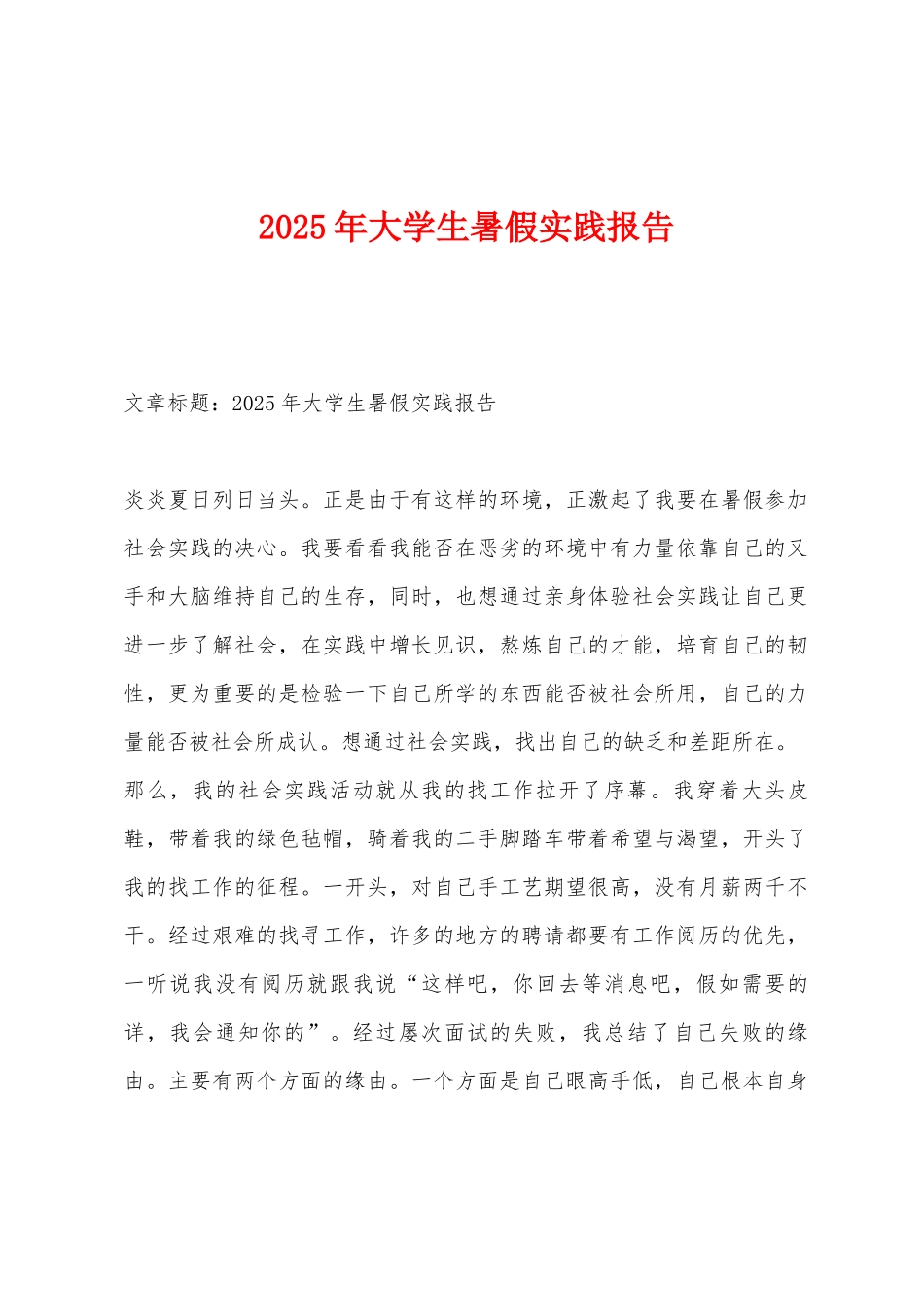 2025年大学生暑假实践报告_第1页