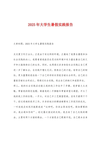 2025年大学生暑假实践报告