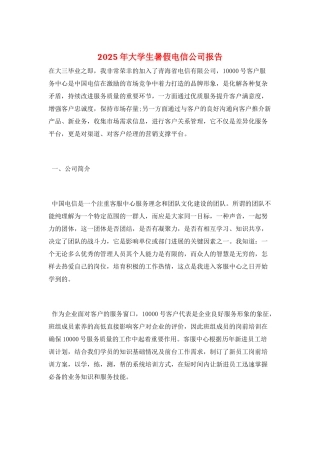 2025年大学生暑假电信公司报告