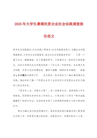 2025年大学生暑期民营企业社会实践调查报告范文