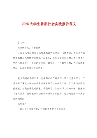 2025年大学生暑期社会实践报告范文