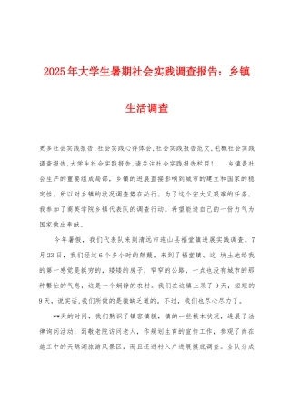 2025年大学生暑期社会实践调查报告：乡镇生活调查