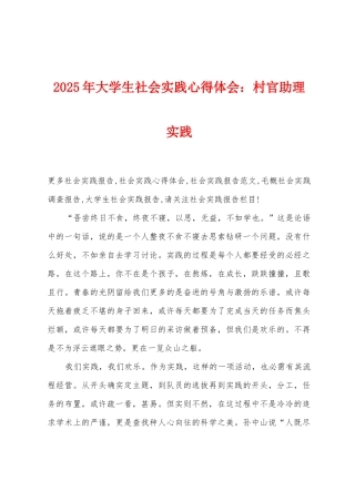 2025年大学生社会实践心得体会：村官助理实践
