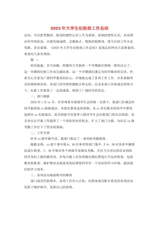 2025年大学生纪检部工作总结