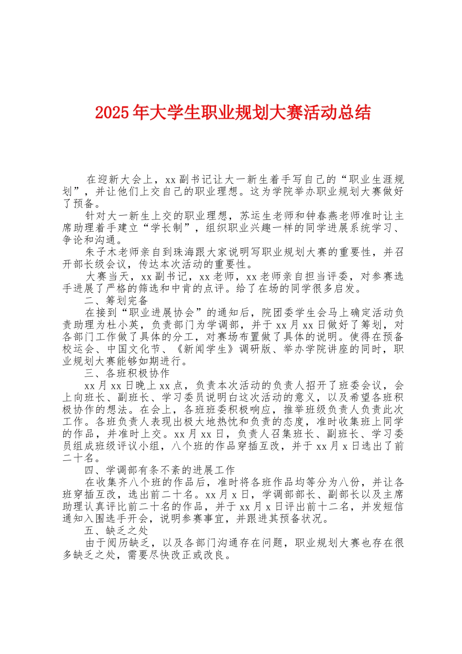 2025年大学生职业规划大赛活动总结_第1页