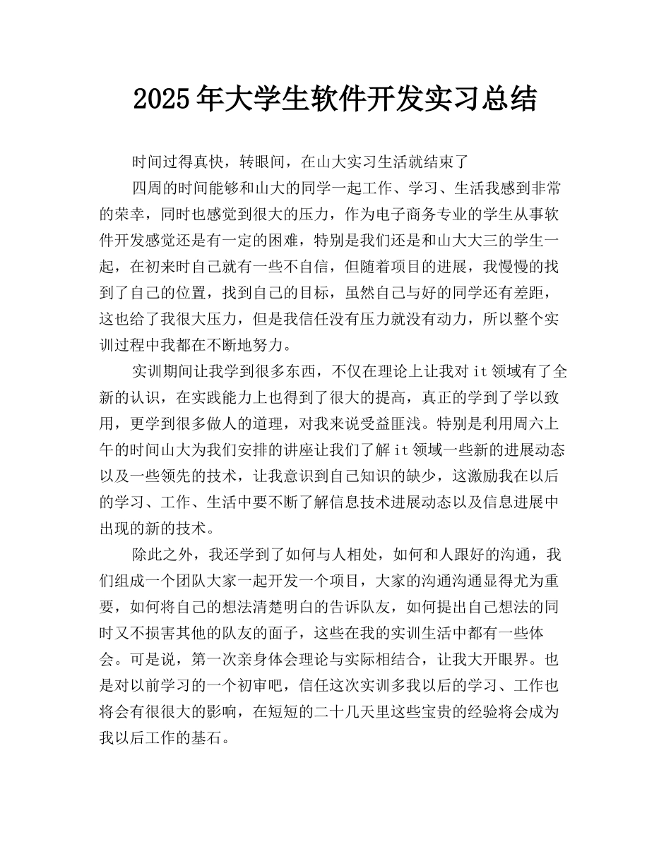2025年大学生软件开发实习总结_第1页