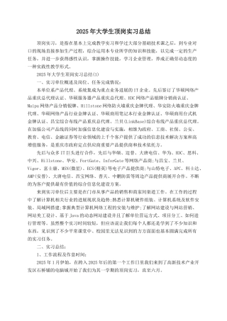 2025年大学生顶岗实习总结