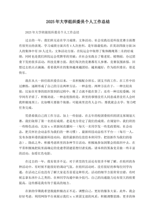 2025年大学组织委员个人工作总结