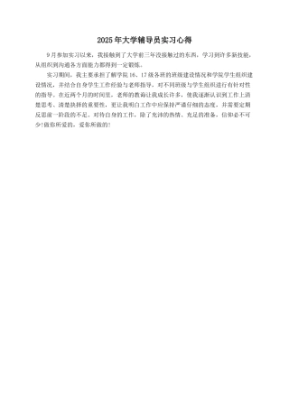 2025年大学辅导员实习心得