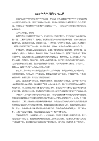 2025年大学顶岗实习总结
