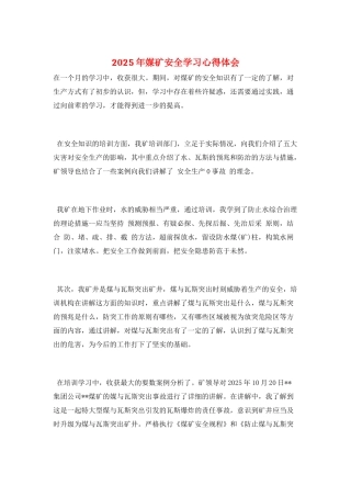 2025年媒矿安全学习心得体会